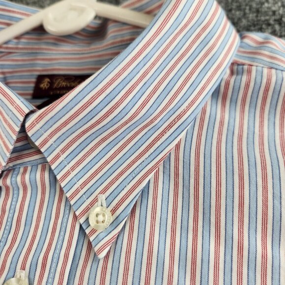 Brooks Brothers Boys XL Shirt Striped Red Blue Button Down Cotton Non Iron Teens - Picture 5 of 13